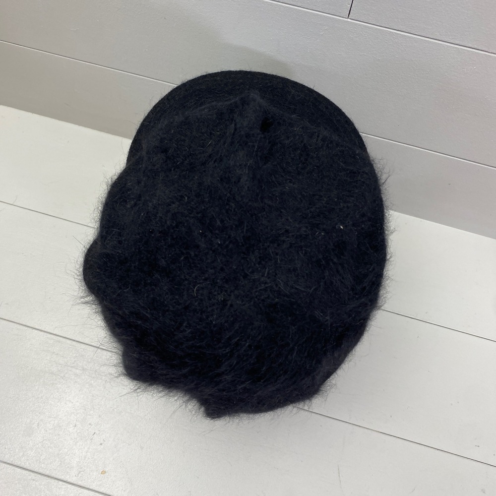 Vintage Angora Blend Newsboy Cap Black Fuzzy Baker Boy Hat OS Ladies - Picture 5 of 11